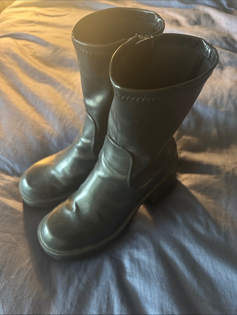 Classic Black Women's Mid-Calf Biker Boots
